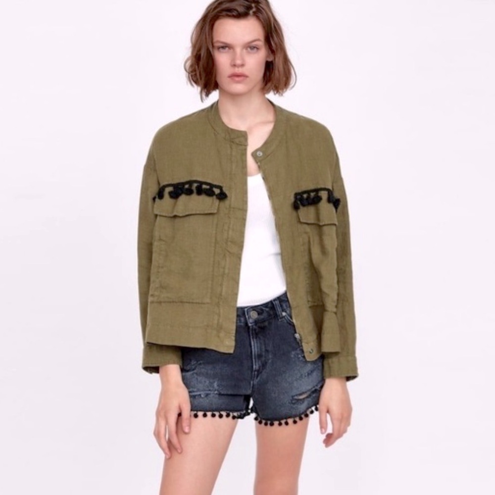Zara linen Olive Green Women's Jacket medium